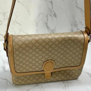 CELINE Shoulder / Crossbody Bag Beige Leather